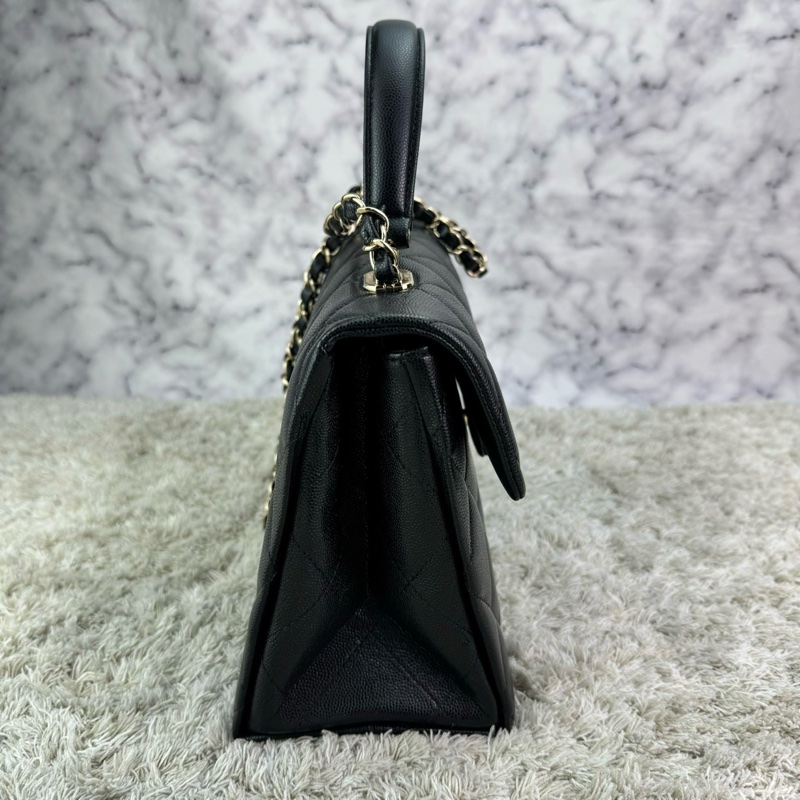 香奈兒 Chanel  24P春夏小球紋  手柄Kelly盒子  手提包  肩背包  斜背包黑色金釦-14