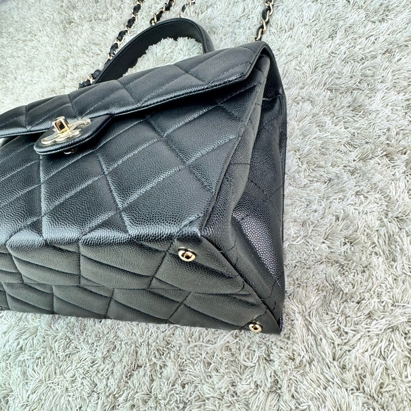 香奈兒 Chanel  24P春夏小球紋  手柄Kelly盒子  手提包  肩背包  斜背包黑色金釦-15