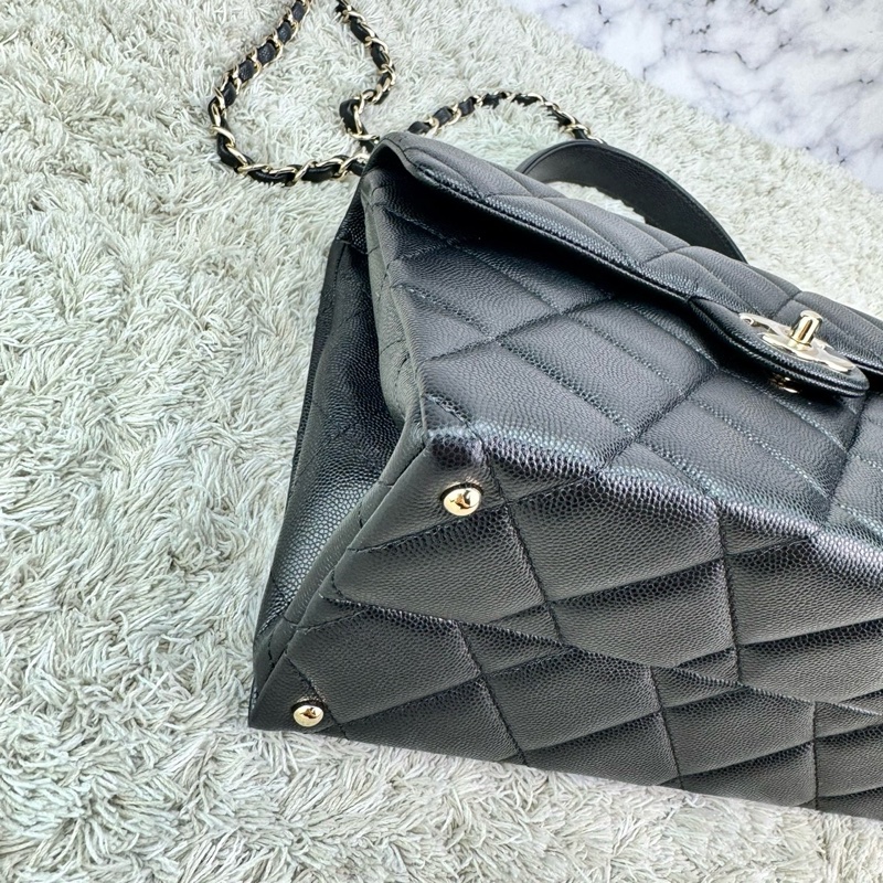 香奈兒 Chanel  24P春夏小球紋  手柄Kelly盒子  手提包  肩背包  斜背包黑色金釦-16