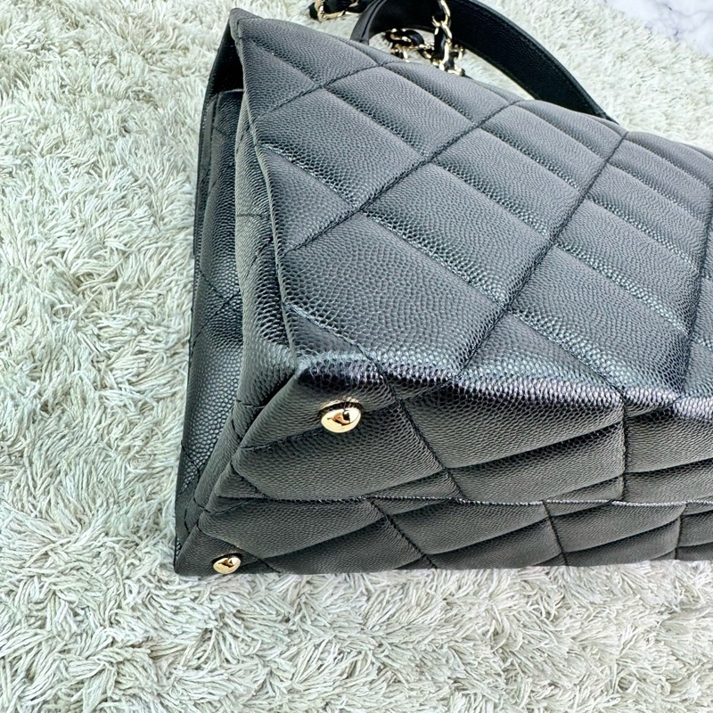 香奈兒 Chanel  24P春夏小球紋  手柄Kelly盒子  手提包  肩背包  斜背包黑色金釦-18