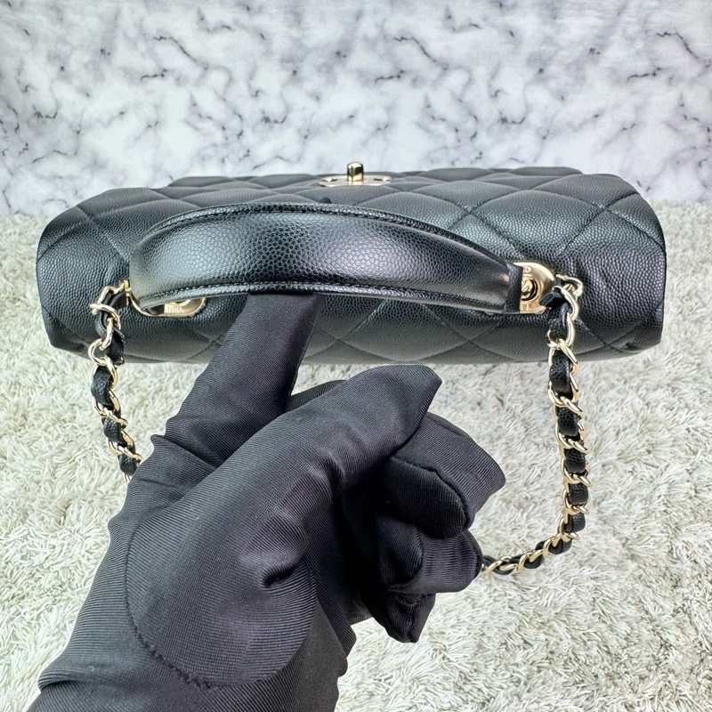 香奈兒 Chanel  24P春夏小球紋  手柄Kelly盒子  手提包  肩背包  斜背包黑色金釦-20