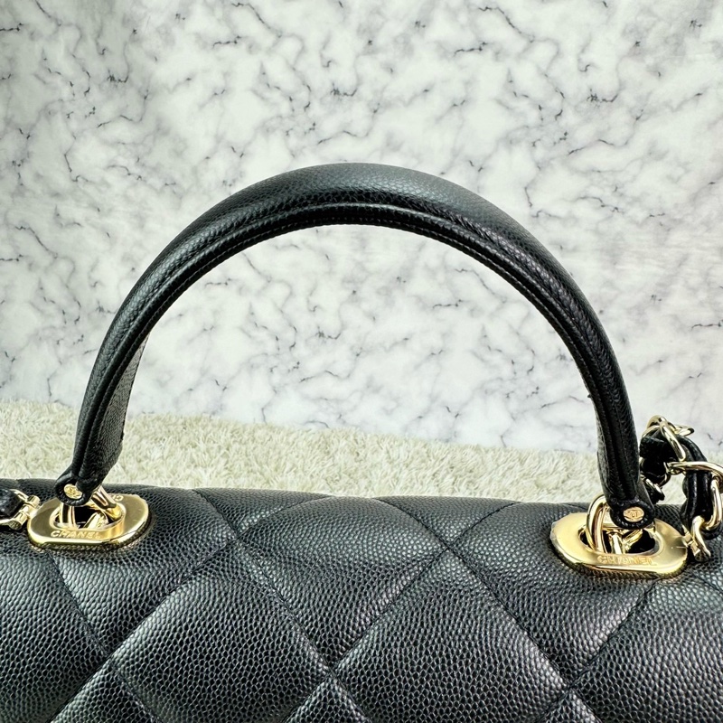 香奈兒 Chanel  24P春夏小球紋  手柄Kelly盒子  手提包  肩背包  斜背包黑色金釦-22