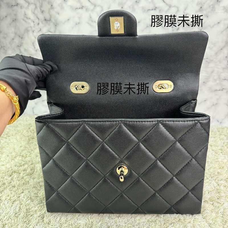 香奈兒 Chanel  24P春夏小球紋  手柄Kelly盒子  手提包  肩背包  斜背包黑色金釦-23