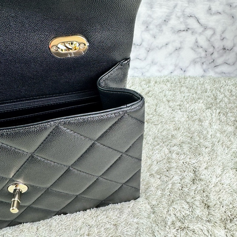 香奈兒 Chanel  24P春夏小球紋  手柄Kelly盒子  手提包  肩背包  斜背包黑色金釦-24