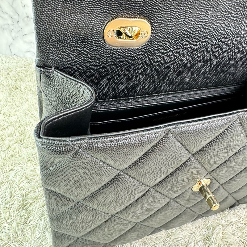 香奈兒 Chanel  24P春夏小球紋  手柄Kelly盒子  手提包  肩背包  斜背包黑色金釦-25