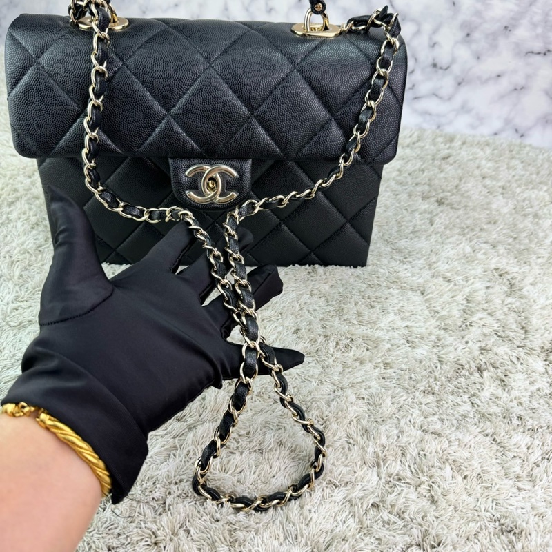 香奈兒 Chanel  24P春夏小球紋  手柄Kelly盒子  手提包  肩背包  斜背包黑色金釦-30