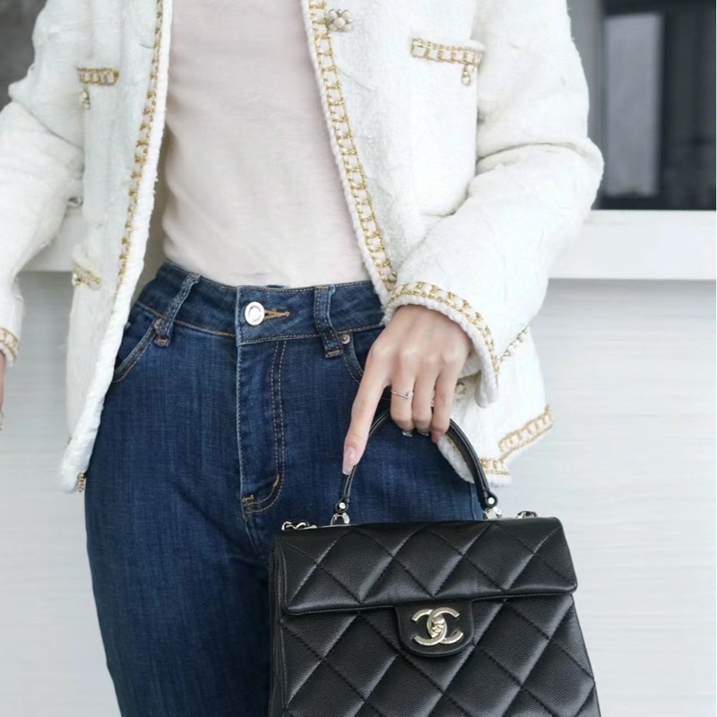 香奈兒 Chanel  24P春夏小球紋  手柄Kelly盒子  手提包  肩背包  斜背包黑色金釦-35