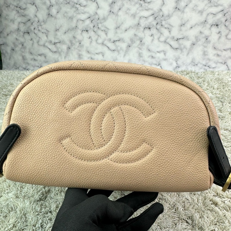 香奈兒 CHANEL荔枝牛皮米拼黑 磁釦束繩 小號雙肩背包 金釦 ⭕️膠膜幾乎未撕⭕️99新未使用收藏品⭕️-15