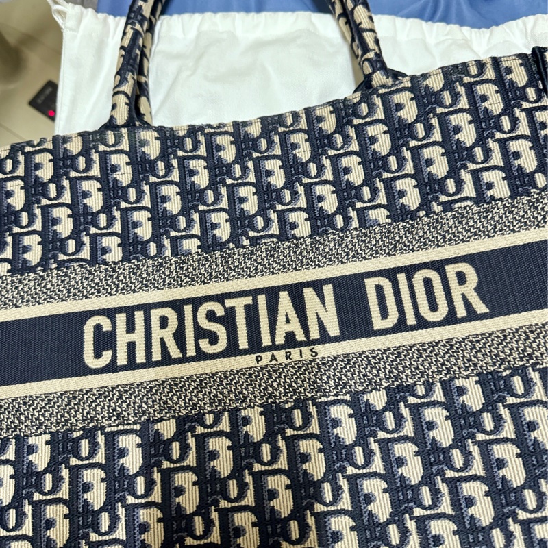 DIOR Oblique 緹花 刺繡 BOOK TOTE 中號 老花 購物包 托特包 藍色 經典款-7