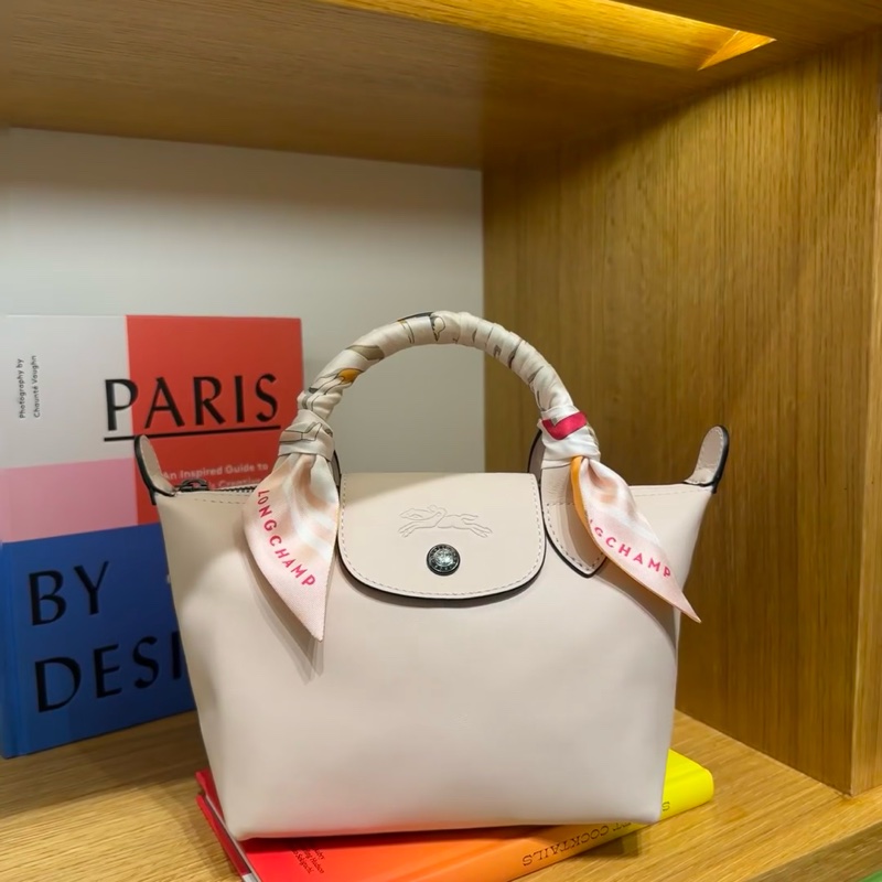 LONGCHAMP LE MINI PLIAGE CUIR系列小羊皮短把兩用水餃包(迷你/櫻花粉)-6