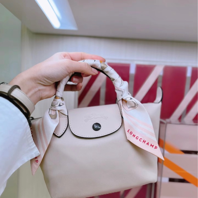 LONGCHAMP LE MINI PLIAGE CUIR系列小羊皮短把兩用水餃包(迷你/櫻花粉)-10