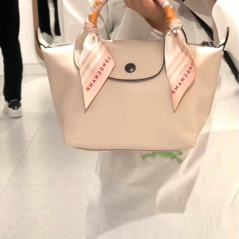 LONGCHAMP LE MINI PLIAGE CUIR系列小羊皮短把兩用水餃包(迷你/櫻花粉)-14