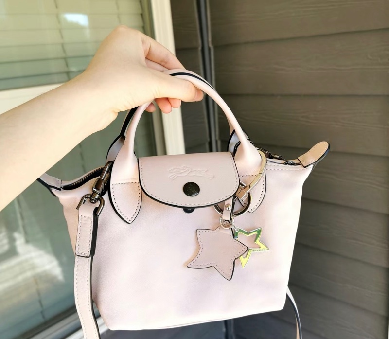 LONGCHAMP LE MINI PLIAGE CUIR系列小羊皮短把兩用水餃包(迷你/櫻花粉)-15
