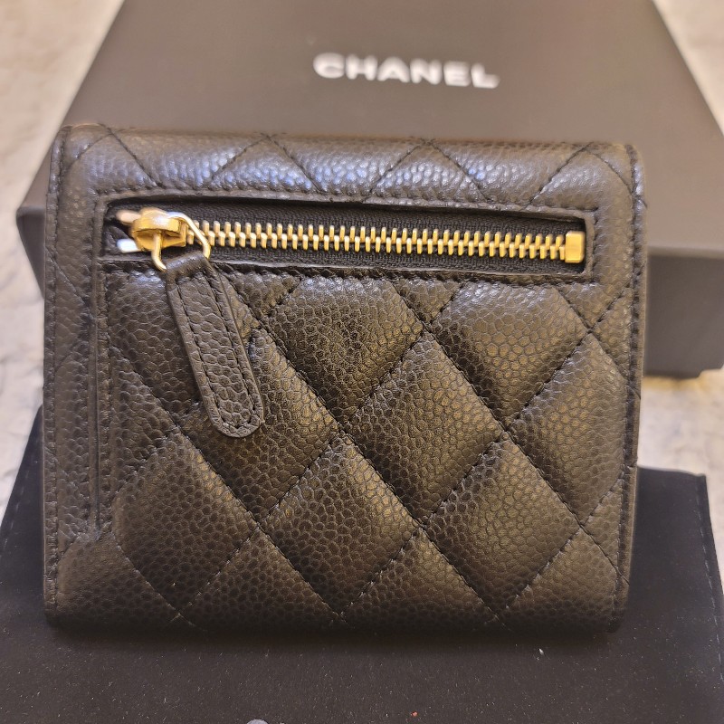 🎊七夕優惠🎊 CHANEL香奈兒 經典雙C金色LOGO菱格紋荔枝紋牛皮短夾-7