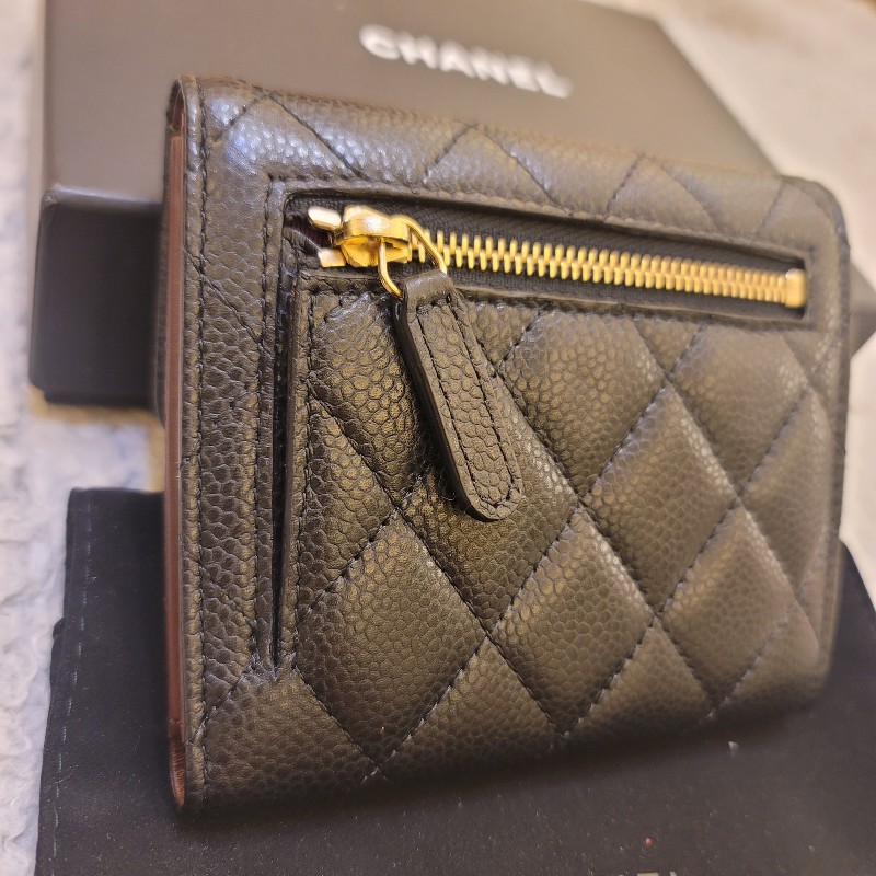 🎊七夕優惠🎊 CHANEL香奈兒 經典雙C金色LOGO菱格紋荔枝紋牛皮短夾-8