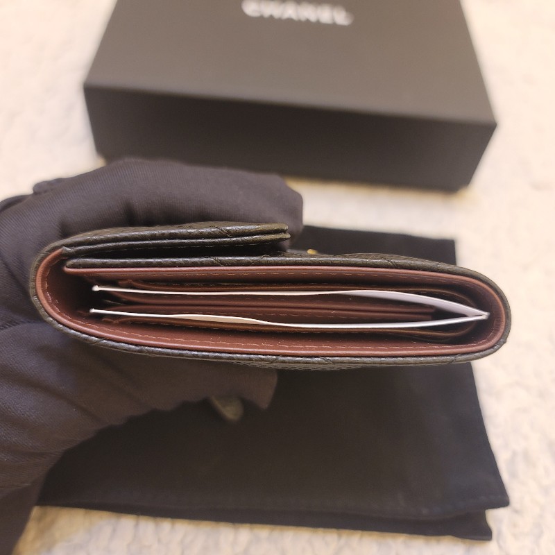 🎊七夕優惠🎊 CHANEL香奈兒 經典雙C金色LOGO菱格紋荔枝紋牛皮短夾-10