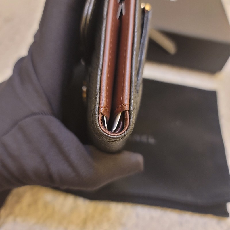 🎊七夕優惠🎊 CHANEL香奈兒 經典雙C金色LOGO菱格紋荔枝紋牛皮短夾-12