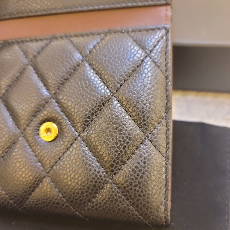 🎊七夕優惠🎊 CHANEL香奈兒 經典雙C金色LOGO菱格紋荔枝紋牛皮短夾-18