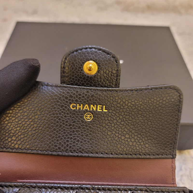 🎊七夕優惠🎊 CHANEL香奈兒 經典雙C金色LOGO菱格紋荔枝紋牛皮短夾-19