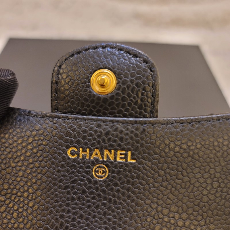 🎊七夕優惠🎊 CHANEL香奈兒 經典雙C金色LOGO菱格紋荔枝紋牛皮短夾-27