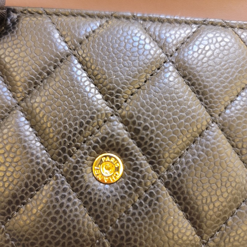 🎊七夕優惠🎊 CHANEL香奈兒 經典雙C金色LOGO菱格紋荔枝紋牛皮短夾-28