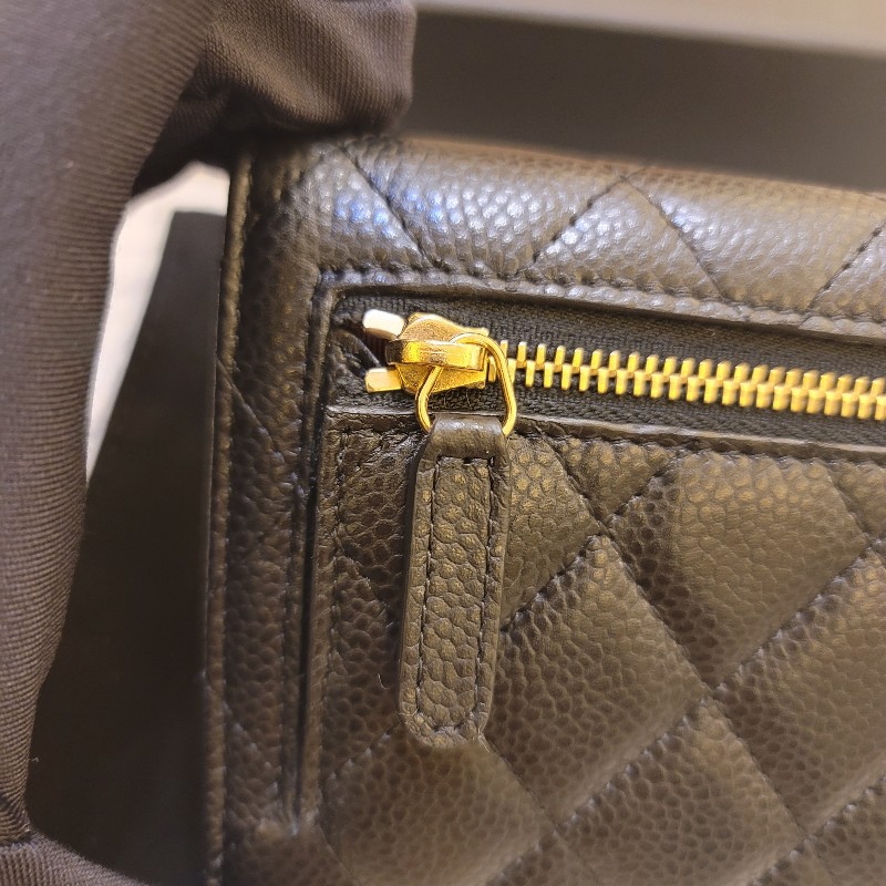 🎊七夕優惠🎊 CHANEL香奈兒 經典雙C金色LOGO菱格紋荔枝紋牛皮短夾-29