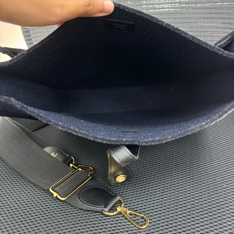 Hermes Evelyne 29 深藍色羊毛氈拼黑皮金釦黑金-9