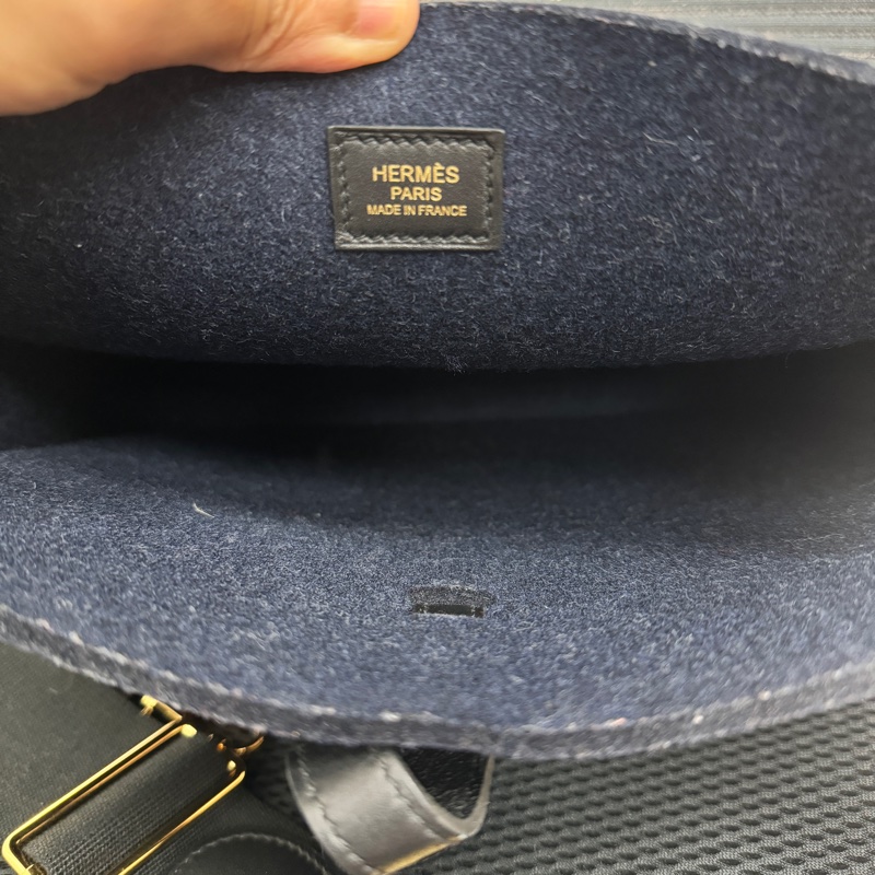 Hermes Evelyne 29 深藍色羊毛氈拼黑皮金釦黑金-10