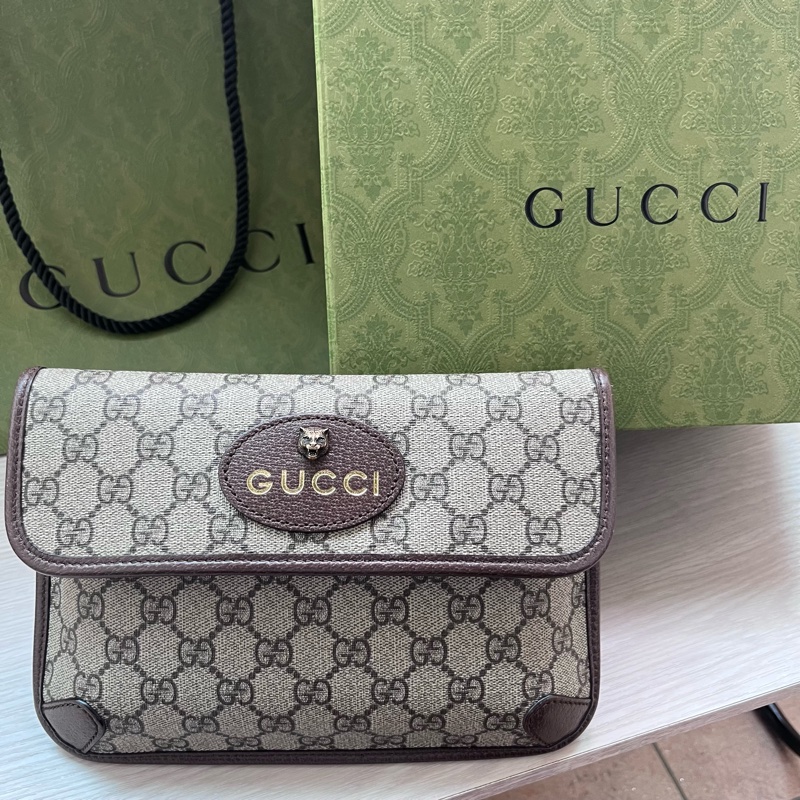Gucci Neo Vintage GG Supreme 帆布虎頭腰包(咖啡色)-5