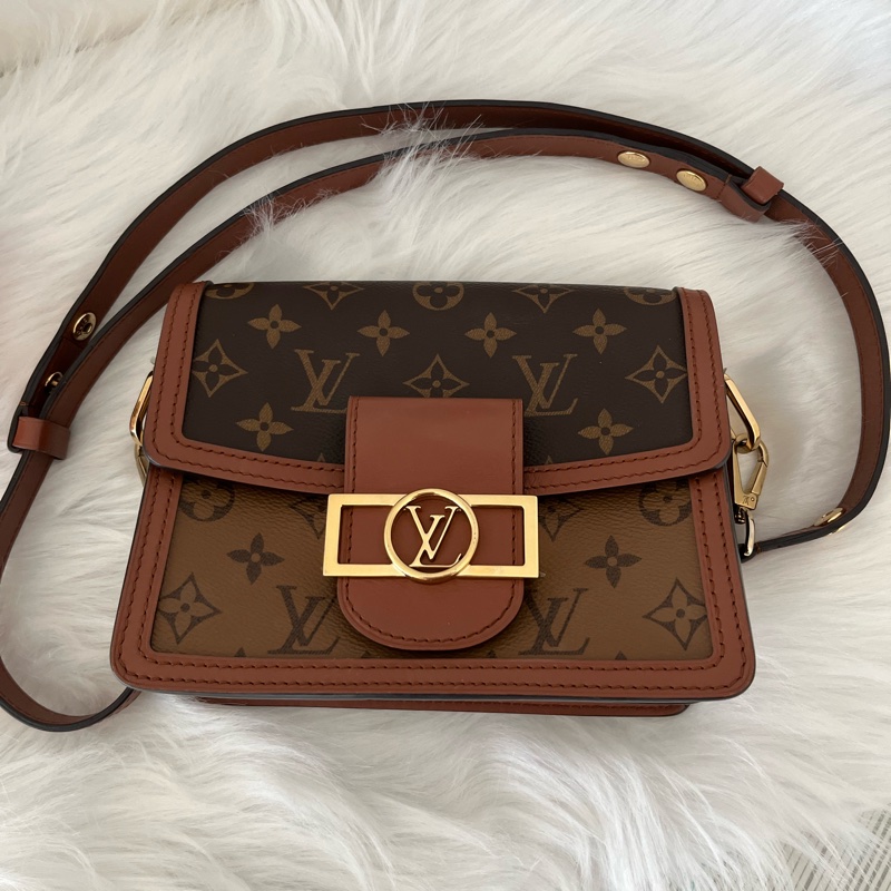 （特定客人已訂）LV M44580 DAUPHINE系列帆Reverse皮革飾邊帆布肩斜背包-0