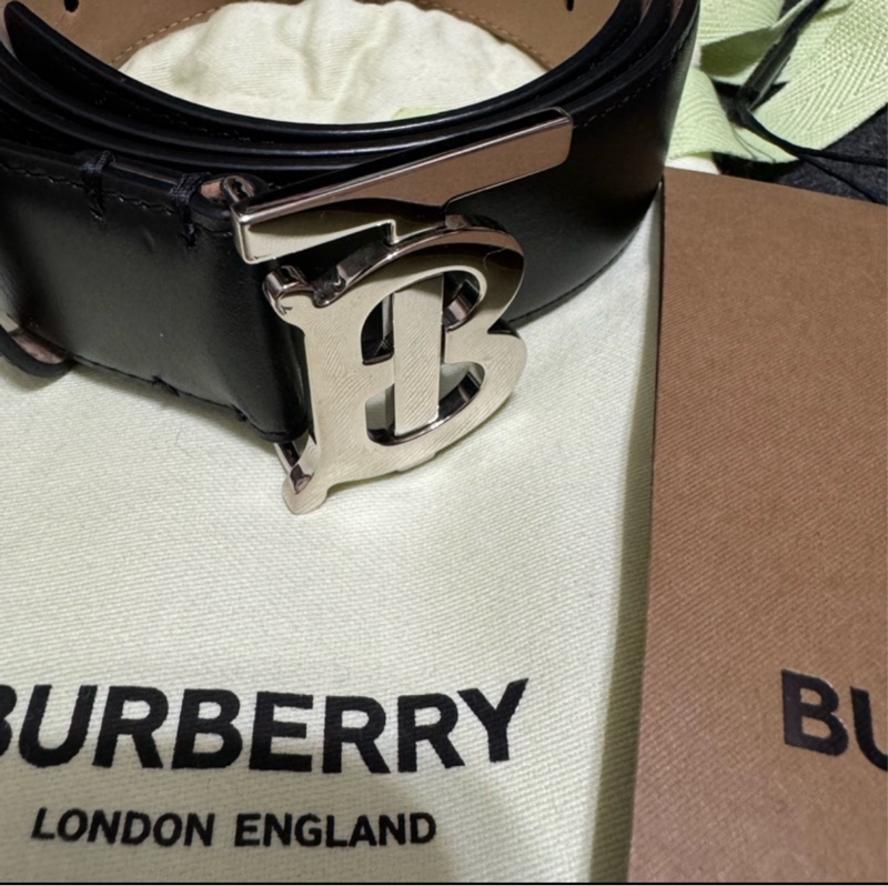 Burberry 35mm 黑銀牛皮皮帶-0