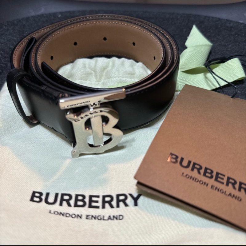Burberry 35mm 黑銀牛皮皮帶-1