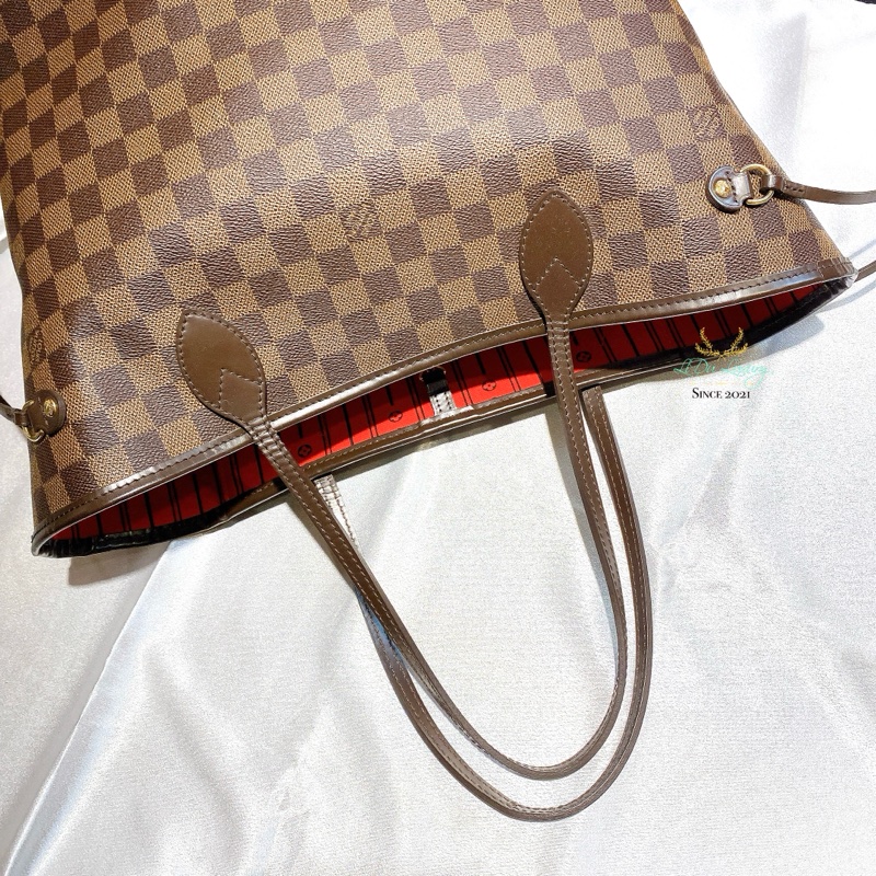Louis Vuitton LV Neverfull MM 咖啡格紋 托特包 購物包 雙肩包-11