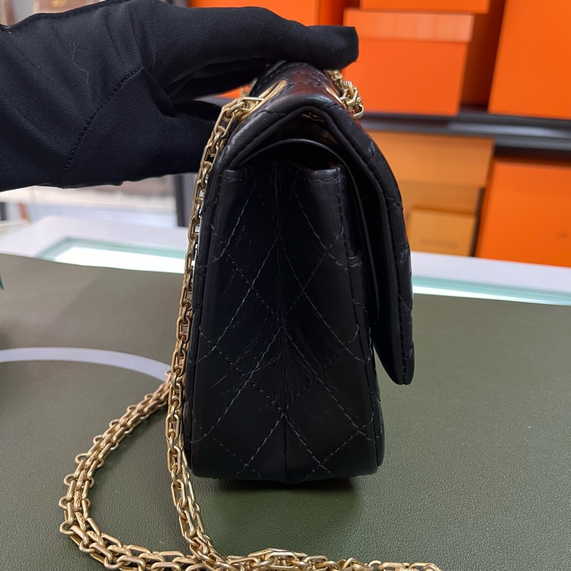 Chanel 2.55系列 黑金 24cm 油蠟皮🖤-5