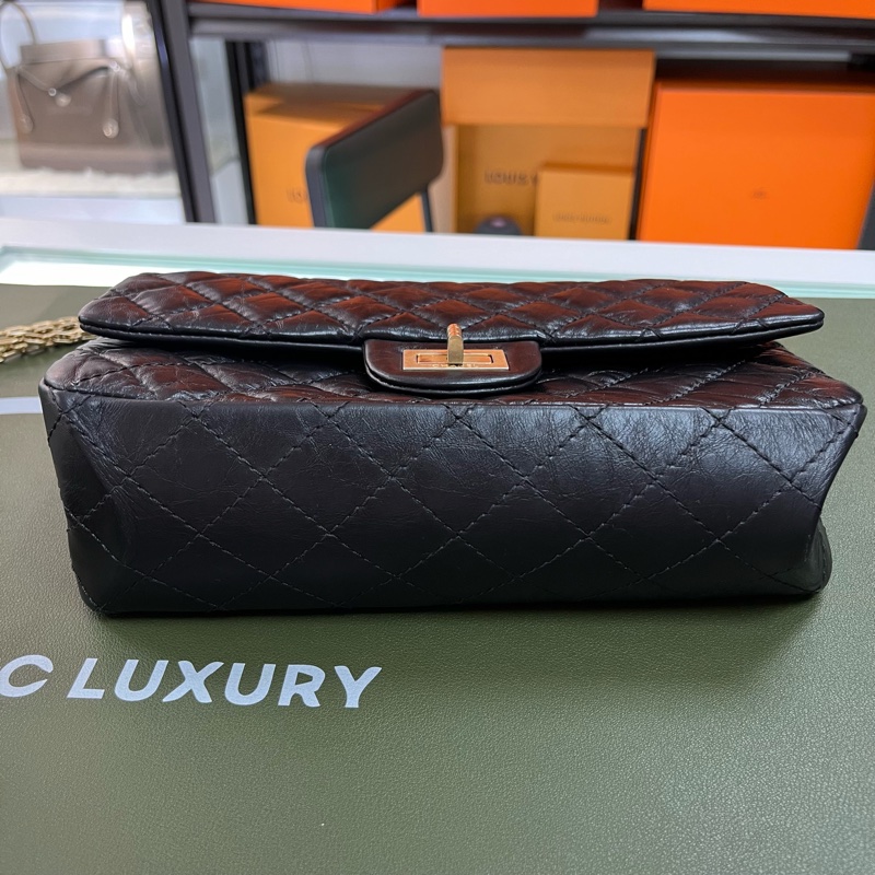 Chanel 2.55系列 黑金 24cm 油蠟皮🖤-6