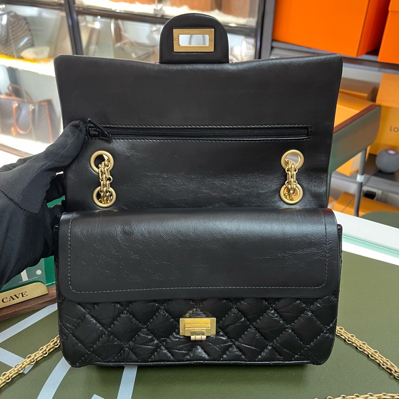 Chanel 2.55系列 黑金 24cm 油蠟皮🖤-7