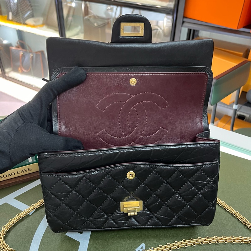 Chanel 2.55系列 黑金 24cm 油蠟皮🖤-8