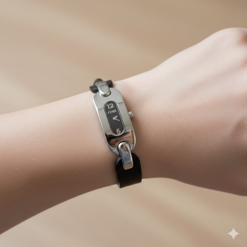 Fendi 3400L 橢圓造型皮革腕錶-13