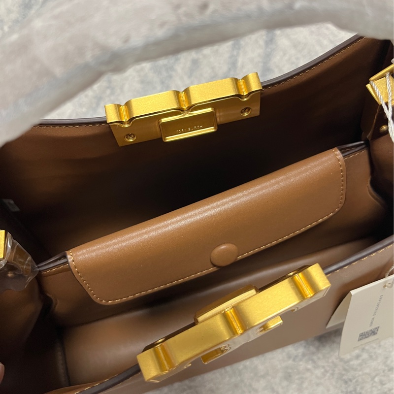 TORY BURCH Eleanor T字母飾拼麂皮手提/斜背托特包(棕色)-1