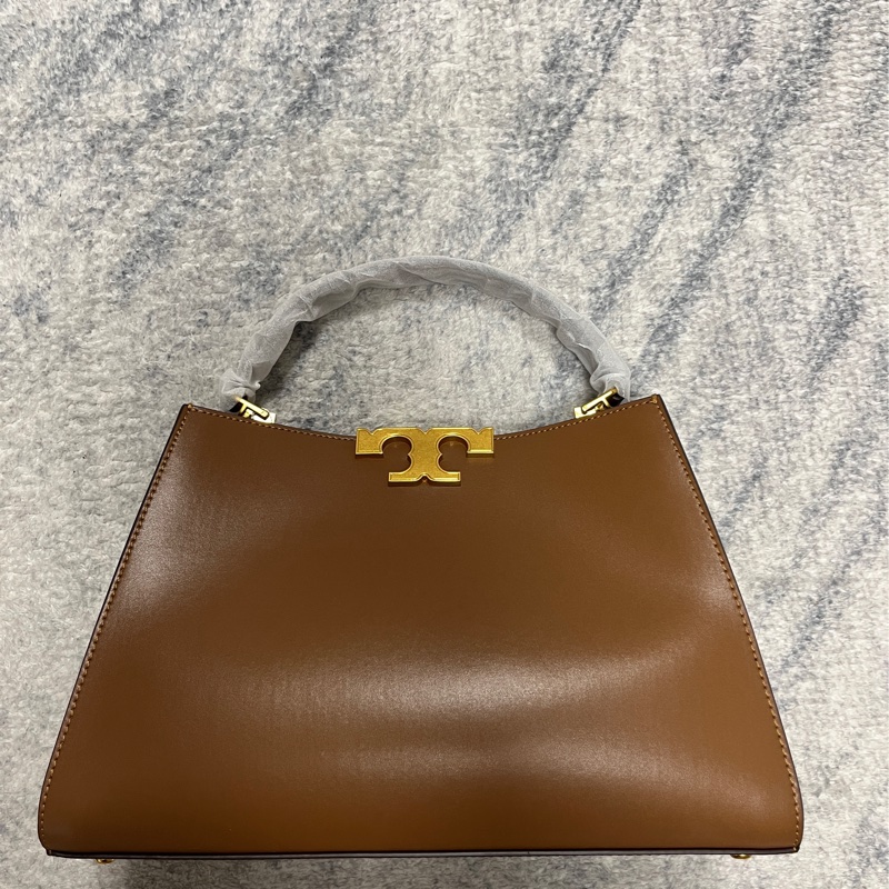 TORY BURCH Eleanor T字母飾拼麂皮手提/斜背托特包(棕色)-3