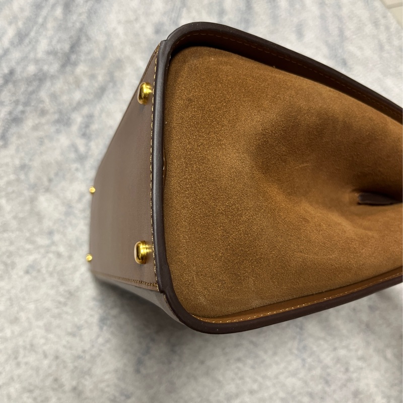 TORY BURCH Eleanor T字母飾拼麂皮手提/斜背托特包(棕色)-6