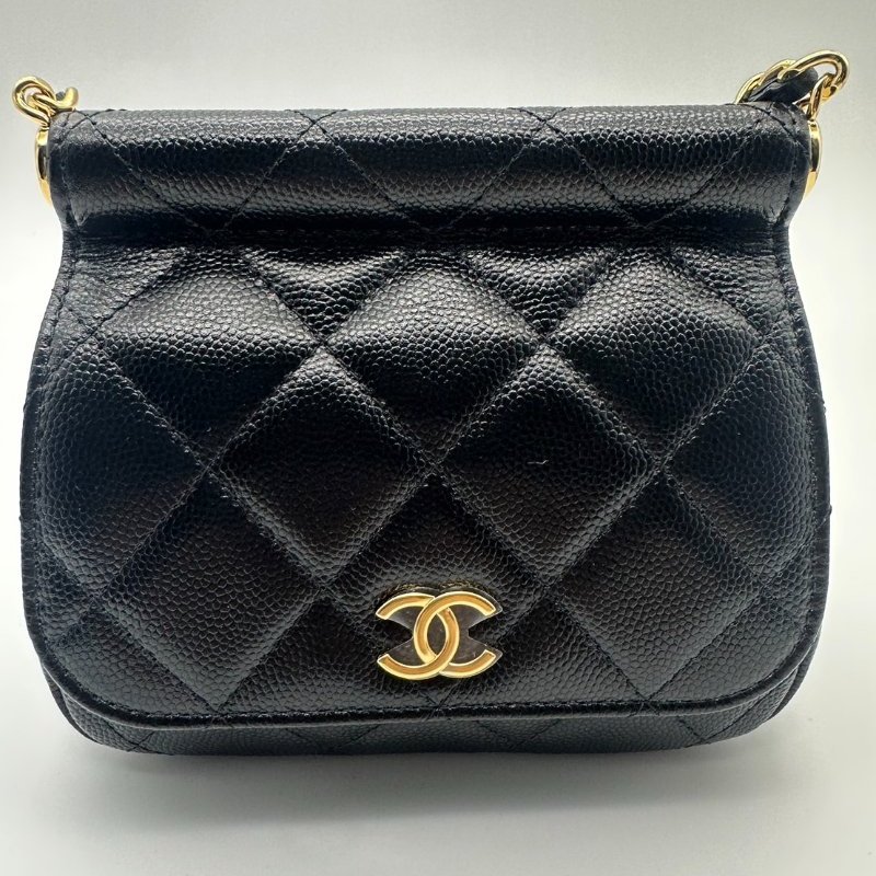 CHANEL 香奈兒 全新 黑色福袋包 貝殼包 斜背包 小廢包 掀蓋 芯片款-0