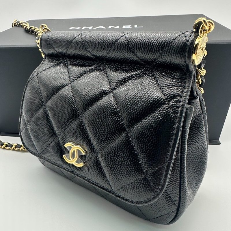 CHANEL 香奈兒 全新 黑色福袋包 貝殼包 斜背包 小廢包 掀蓋 芯片款-1