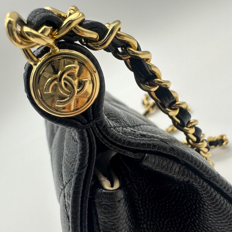 CHANEL 香奈兒 全新 黑色福袋包 貝殼包 斜背包 小廢包 掀蓋 芯片款-9