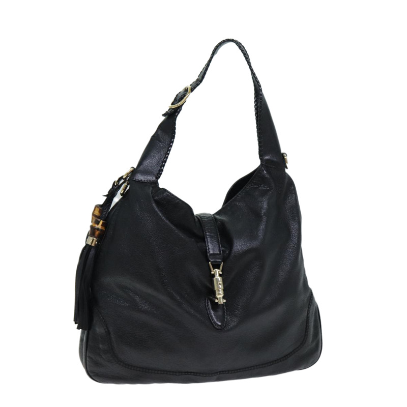 【日本直送】GUCCI 竹子 Jackie 單肩包皮革黑色 223929 正品 79722-0