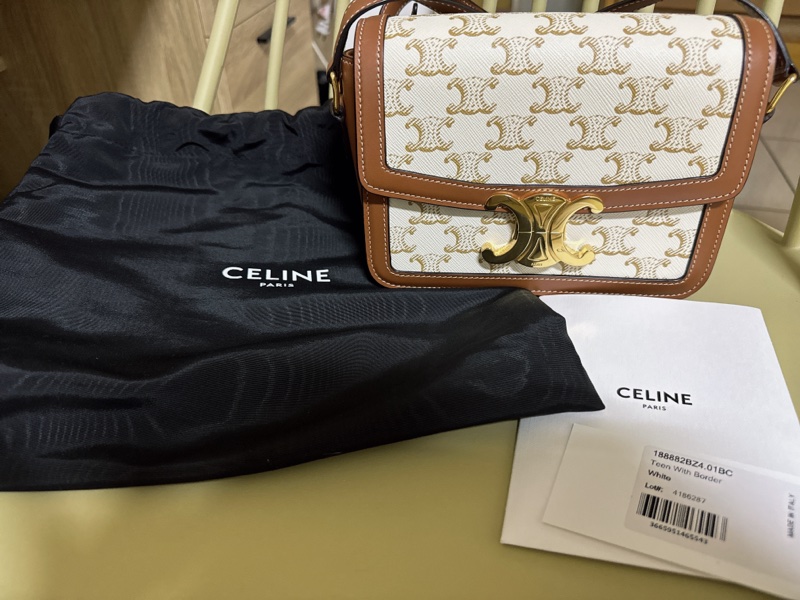 CELINE 標誌印花及牛皮TEEN TRIOMPHE凱旋門手袋-0