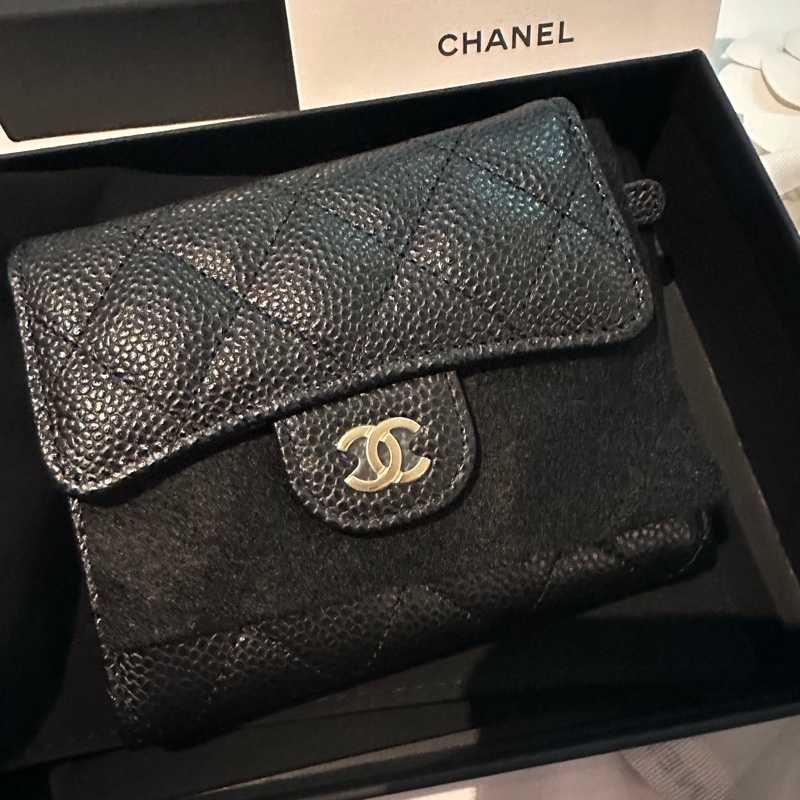 💖Chanel 經典荔枝紋 三折皮夾/短夾💖 全新全配 法國製-0