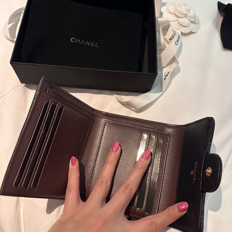 💖Chanel 經典荔枝紋 三折皮夾/短夾💖 全新全配 法國製-4