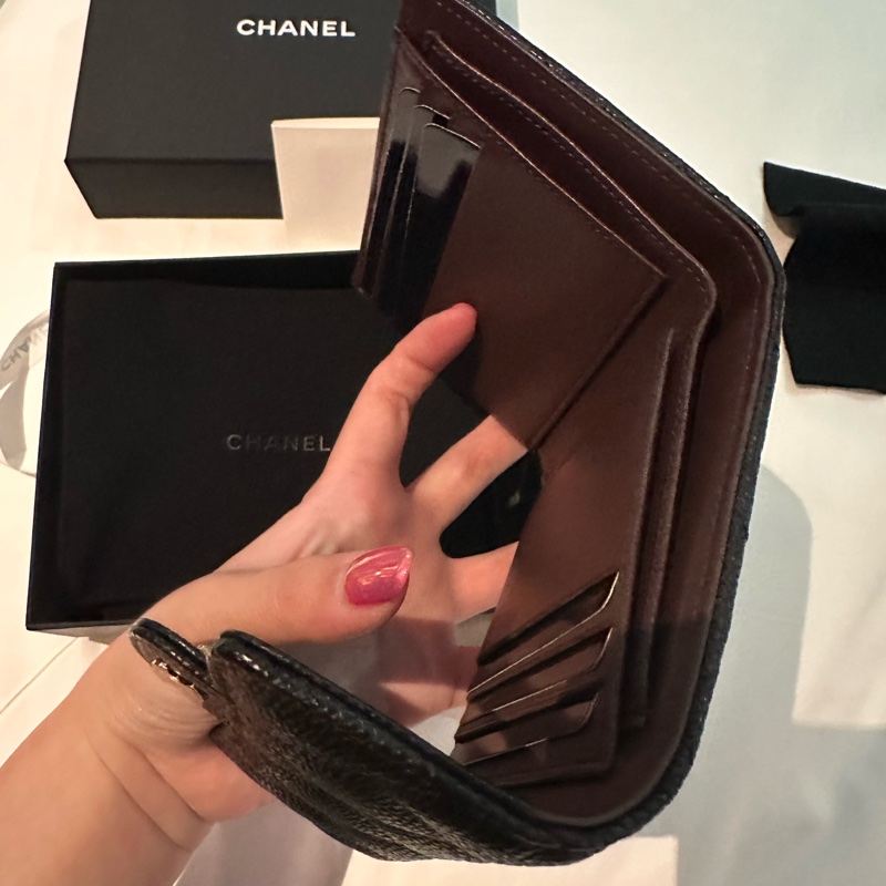 💖Chanel 經典荔枝紋 三折皮夾/短夾💖 全新全配 法國製-5