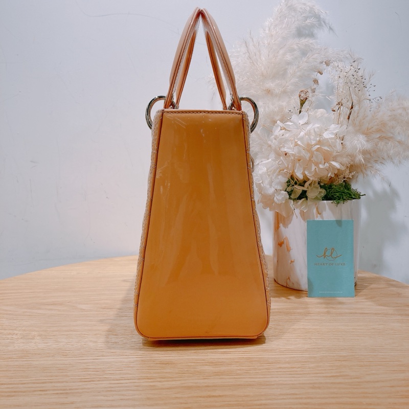 CHRISTINA DIOR 迪奧經典淑女菱格漆皮肩帶包包LADY DIOR MEDIUM PATENT-2